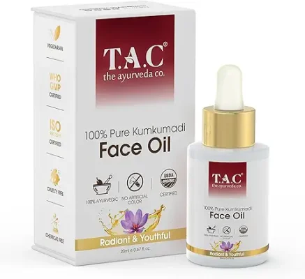 8. TAC - The Ayurveda Co. 100% Pure Kumkumadi Tailam Face Oil for Pigmentation, Saffron for Glowing & Radiant Skin, for Men & Women - 20Ml
