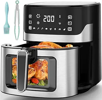 10. COMFYHOME Air Fryer for Home - 1600W, 6.5 Liter Digital Air Fryer w/See-Through Window & Touch Panel, Uses 95% Less Oil, 8 Pre-set Menu & Recipe, Non-Stick Basket, Rapid Air Technology, Black