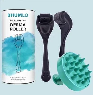 12. Derma Roller for Beard Hair Skin Face 540 Titanium.25mm - Self Care Gifts Facial Skin Care Tools, Hair Scalp Massager Shampoo Brush with Soft Silicone Bristles Comb Scrubber