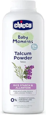 5. Chicco Baby Moments Talcum Powder with Natural Ingredients, Soothes & Moisturises Baby's Skin, Dermatologically Tested, Paraben Free, Phenoxyethanol Free 0M+ (Pack of 300 gm),White