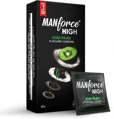 14. Manforce High Kiwi Paan Flavoured Condoms for Men| 10 Count| Ultra Thin| Lubricated Latex Condoms For Her Enhanced Pleasure