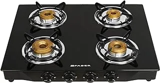 Faber Gas Stove 4 Burner Glass Cooktop (Jumbo 4BB BK)Auto Ignition , Black