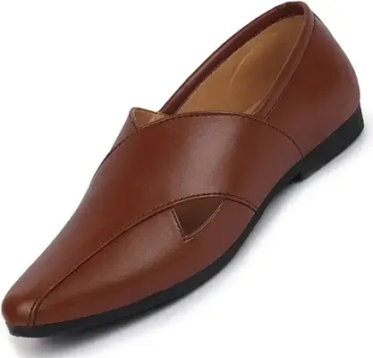 7. FAUSTO Men's Ethnic Criss Cross Slip On Juttis and Mojaris for Wedding|Party|Occasions|Fashion|Stylish|Outdoor|Indoor|Lightweight|Shoes with Anti Skid Sole (6-12 UK)