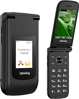 10. USHINING 4G Unlocked Flip Phone - Qualcomm Chip, GPS, T9 Input, Big Buttons, Dual Screen, WiFi - Voice Function T-Mobile Cell Phone for Senior Kids - T2407 Black