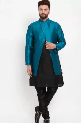 Silk Blend Men Ethnic Jacket, Kurta and Churidar