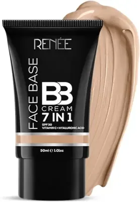 3. RENEE Face Base BB Cream 7 in 1 with SPF 30 PA+++ Biscuit 30ml| Enriched with Hyaluronic Acid & Vitamin C| Hydrates, Nourishes & Smoothens Skin