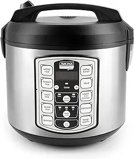 14. Aroma Housewares ARC-5000SB Digital Rice, Food Steamer, Slow, Grain Cooker, Stainless Exterior/Nonstick Pot, 10-cup uncooked/20-cup cooked/4QT, Silver, Black