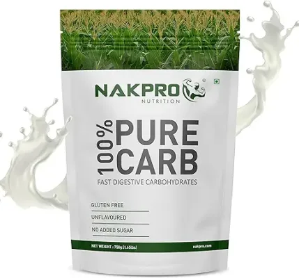 13. NAKPRO 100% PURE CARB | High Calorie Carbohydrate for Weight Gain & Mass Gain | Easy Mixing, Fast Digesting Supplement Powder for Men & Women | 750 g Unflavoured (7.5 Servings)