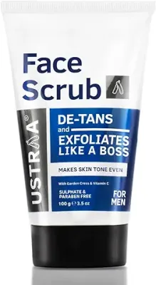 5. Ustraa Face Scrub -100g - De-Tan Face scrub for men, Exfoliation and tan removal with Bigger Walnut Granules, No Sulphate, No Paraben, Made in India