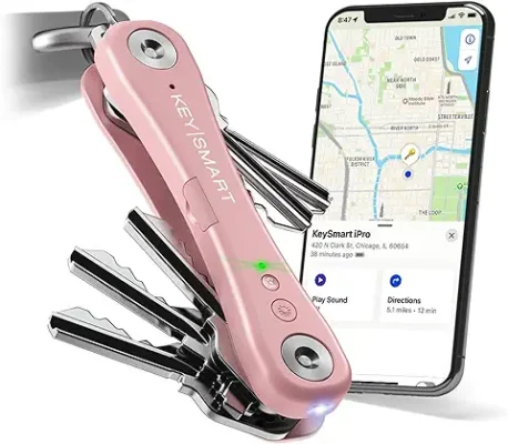 6. KeySmart iPro - Apple Find My App Compatible - Find Your Lost Keys Smart Key Organizer Keychain Holder, Compact Trackable Key Chain Keyholder, LED Flashlight (up to 14 Keys, Rose Gold)