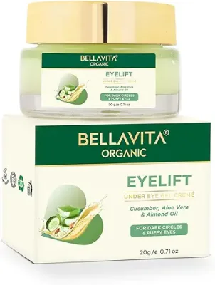 1. Bella Vita Organic EyeLift Hydrating Natural Under Eye Cream Gel for Dark Circles, Puffy Eyes, Wrinkles & Removal of Fine Lines for Women & Men, 20 gm
