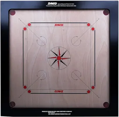 1. Synco 36 inches 4mm Chakri Back Full Size Carrom Board International for Professionals with Free Coins/Striker/Boric Powder