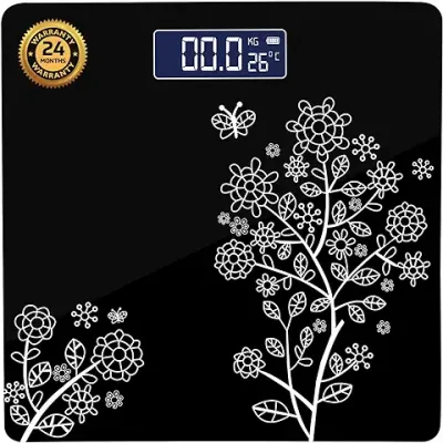 4. beatXP Floral Digital Bathroom Weighing Scale with LCD Panel & Thick Tempered Glass, Electronic Weight Machine for Human Body - 2 Year Warranty