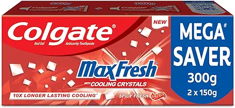 1. Colgate MaxFresh Toothpaste, Red Gel Paste with Menthol for Super Fresh Breath, 300g, 150g X 2 (Spicy Fresh)