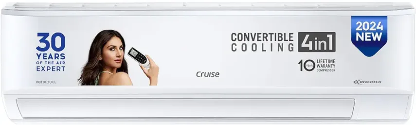 14. Cruise 1.5 Ton 3 Star Inverter Split AC with 7-Stage Air Filtration (100% Copper, Convertible 4-in-1, PM 2.5 Filter, 2024 Model, CWCVBK-VQ1W173, White)