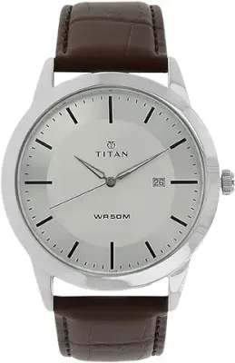 10. Titan 's Analog Watch For Men| With Best- Quality Leather Strap| Time & Date Watc| Round Dial Watch|| High-Quality Watch| Water Resistant| Silver Dial| Brown Color