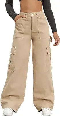 3. MK Jeans Classic Wide Leg 6 Pocket Beige Cargo Jeans for Womens