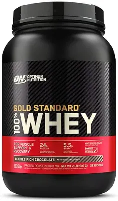 2. Optimum Nutrition (ON) Gold Standard 100% Whey (2 lbs/907 g) (Double Rich Chocolate) Protein Powder for Muscle Support & Recovery, Vegetarian - Primary Source Whey Isolate