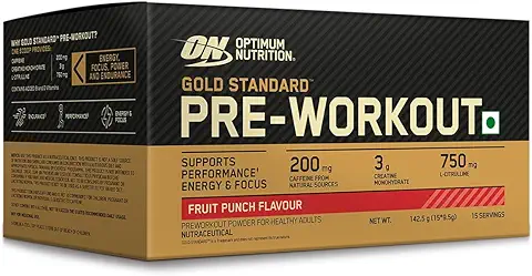 5. Optimum Nutrition (ON) Gold Standard Pre-Workout- 142.5g/15 single serve packs (Fruit Punch Flavor), For Energy, Focus, Power, Endurance & Performance