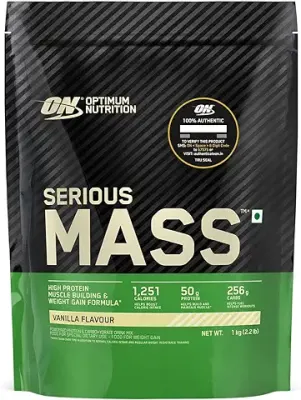 4. Optimum Nutrition (ON) Serious Mass High Protein High Calorie Weight Gainer Powder - 1 kg (Vanilla) with Vitamins and Minerals, Vegetarian