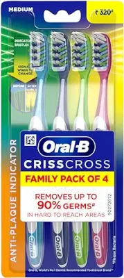 2. Oral B Criss Cross - Family pack of 4 toothbrushes - Medium,for adults,Manual,Multicolor