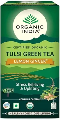5. Organic India Tulsi Green Tea Lemon Ginger 25 Tea Bags