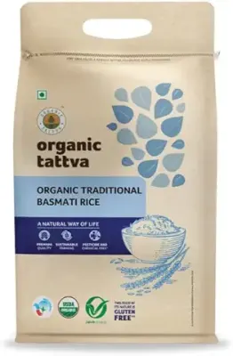 9. Organic Tattva, Organic Traditional Basmati Rice 5Kg | Everyday Basmati Rice | Source of Protein| Naturally Gluten Free |Flavorful and Aromatic Rice | Pesticide and Chemical Free |Pack of 1