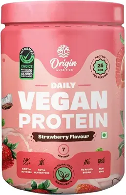 12. Origin Nutrition 100% Natural Vegan Plant Protein Powder, Easy to Digest Strawberry Flavour with 25g Plant Based Protein,Dairy Free, No Added Sugar,Non - GMO, 7 Servings, 290g