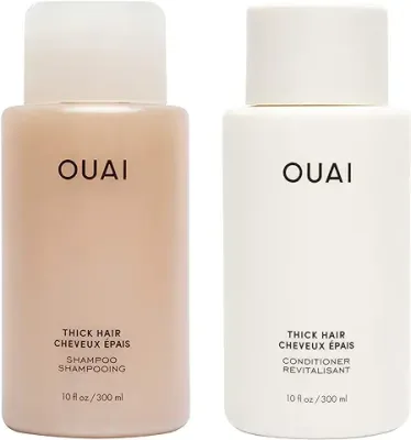 9. OUAI Thick Shampoo + Conditioner Set - Fight Frizz and Nourish Dry, Thick Hair with Keratin, Marshmallow Root, Shea Butter & Avocado Oil - Free of Parabens, Sulfates & Phthalates - 10 fl oz Each