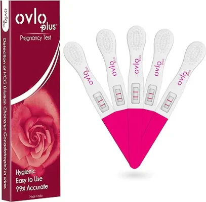 13. Ovlo Plus ® Pregnancy Test Kit Early Detect - Pack of 5 Tests - Highly Accurate and Fast Results To Check HCG presence in Urine After successful fertilisation during Ovulation