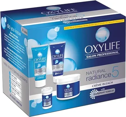 1. OxyLife Salon Professional Natural Radiance 5 Crème Bleach, 310g (x2 Gulabari Rose Water, 59ml) With Oxysphere Technology For Radiant & Even Skin Tone, Vitamin E & Glycerine, Fights 5 Skin Problems