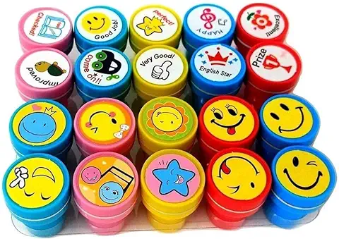 8. Oytra 20 Piece Stamps for Kids Emoji and Motivation Reward Art