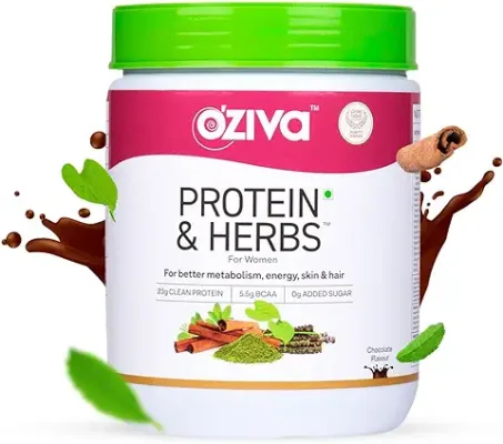 1. OZiva Protein & Herbs for Women to Reduce Body Fat, Manage Weight & Metabolism | Protein Powder for Women with 23g Whey Protein, No Added Sugar, Certified Clean, Chocolate (Starter Pack (500gm)
