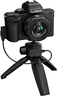14. Panasonic Lumix G100 4K Mirrorless Vlogging Camera (Black) with Bluetooth Tripod Grip, Built-in Mic & 12-32mm Lens, Micro Four Thirds Sensor, Flip Screen, 5-Axis is, 4K 24p 30p Video (DC-G100VGW-K)