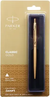 7. Parker Classic Gold Trim Ball Pen | Refillable | Gold Trim | Stainless Steel (1 Count, Pack of 1, Ink - Blue) | Ideal for gifting | Best pen for professionals, students