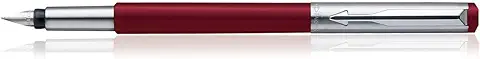 12. Parker Vector Mettalix Fountain Pen (Red) with Quink Ink Bottle