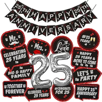 10. Party Propz 25th Anniversary Decoration for Home - 25 Happy Anniversary Banner, 25 Number Foil Balloons, 25th Photo Booth Props - 25th Wedding Party Decoration,Mom DAD - Exclusive Combo Set