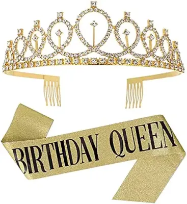 5. Party Propz Golden Birthday Girl Sash and crown for decorations items/birthday gifts for best friend girl/one year