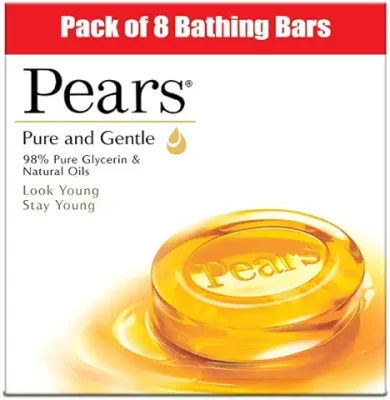 10. Pears Pure & Gentle Soap Bar (Combo Pack of 8) - With Glycerin for Soft, Glowing Skin & Body, Paraben-Free Body Soaps For Bath Ideal for Men & Women
