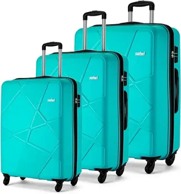 Pentagon 3 Pc Set 55, 65 & 75 cms- Small, Medium & Large Polypropylene (PP) Hard Sided 4 Wheels 360 Degree Rotation Luggage Set/Suitcase Set/Trolley Bag Set (Cyan Blue)