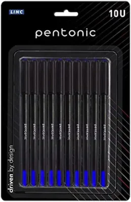 5. Pentonic 0.7 mm Ball Pen Blister Pack | Black Body | Blue Ink | Set of 10 Pens
