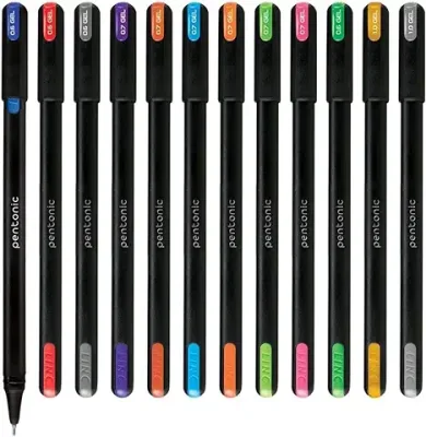 11. Pentonic Multicolor Gel Pen With Hard Box Case | 0.6 mm-1.0 mm | Sleek Matt Finish, Featherlite feel | Waterproof Gel Ink, Ultra- Low Viscosity Ink | Black Body, 12 Pcs Set