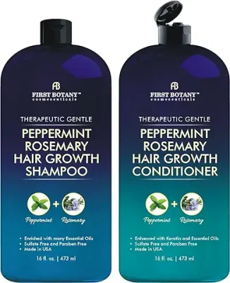7. Peppermint Rosemary Hair Regrowth and Anti Hair Loss Shampoo and Conditioner Set - Daily Hydrating, Detoxifying, Volumizing Shampoo and Fights Dandruff For Men and Women 16 fl oz x 2