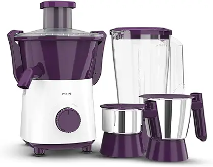 9. Philips HL7568/01 500W Juicer Mixer Grinder with 3 Jars and XL feeding tube, quick and easy assembly
