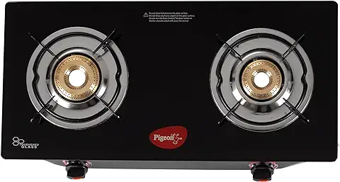 10. Pigeon Aster Gas Stove 2 Burner with High Powered Brass Burner, Gas Cooktop with Glass Top and Powder Coated Body, black, standard (14266)
