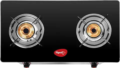 6. Pigeon by Stovekraft Favourite Glass Top 2 Burner Gas Stove, Manual Ignition (Black)