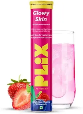 6. PLIX - THE PLANT FIX Glutathione Tablets With Vitamin C For Clear And Youthful Skin (Pack Of 1, Strawberry) | 15 Collagen Supplements |500mg L-Glutathione, Vegan Vitamin E And Hyaluronic Acid