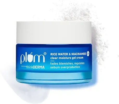 5. Plum 2% Niacinamide & Rice Water Clear Moisture Gel Cream | All-Day Non-Greasy Moisturizer | Fades Blemishes & Brightens Skin | with 3% MatmarineTM for Oil Control | Lightweight & Non-sticky | All Skin Types | 100% Vegan | 50g