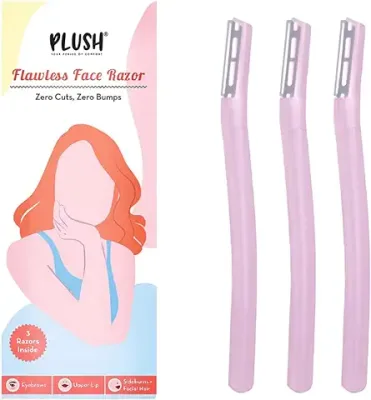 10. Plush Flawless & Reusable Face & Eyebrow Razor for Women - Pack of 3 | Painless and Instant Hair Removal at Home for Upperlips, Forehead, Sideburns and Eyebrows with Stainless Steel Blades | Prevents Razor-Burns