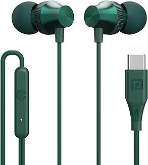 7. Portronics Conch Beat C in Ear Wired Earphones with Mic, Type C Audio Jack, 10mm Driver, 1.2m TPE Anti Tangle Wire, in line Mic Controls, Powerful Audio, Metal Alloy Body, Wide Compatibility(Green)